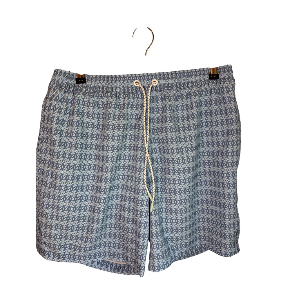 Bonobos Riviera Swim Trunks Mens Medium‎ Light Blue Diamond Print 7" Inseam
